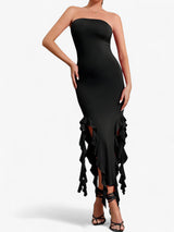Driana | Robe Midi Femme Chic Noire Sans Manches