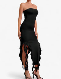 Schwarzes ärmelloses Midikleid für Damen, feminine Mode