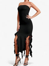 Driana | Robe Midi Femme Chic Noire Sans Manches