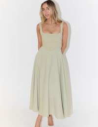 Midikleid mit quadratischem Ausschnitt für Damen, feminine Mode beliebt