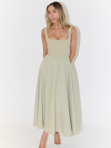 Robe Midi Femme Élégante Encolure Carrée 0