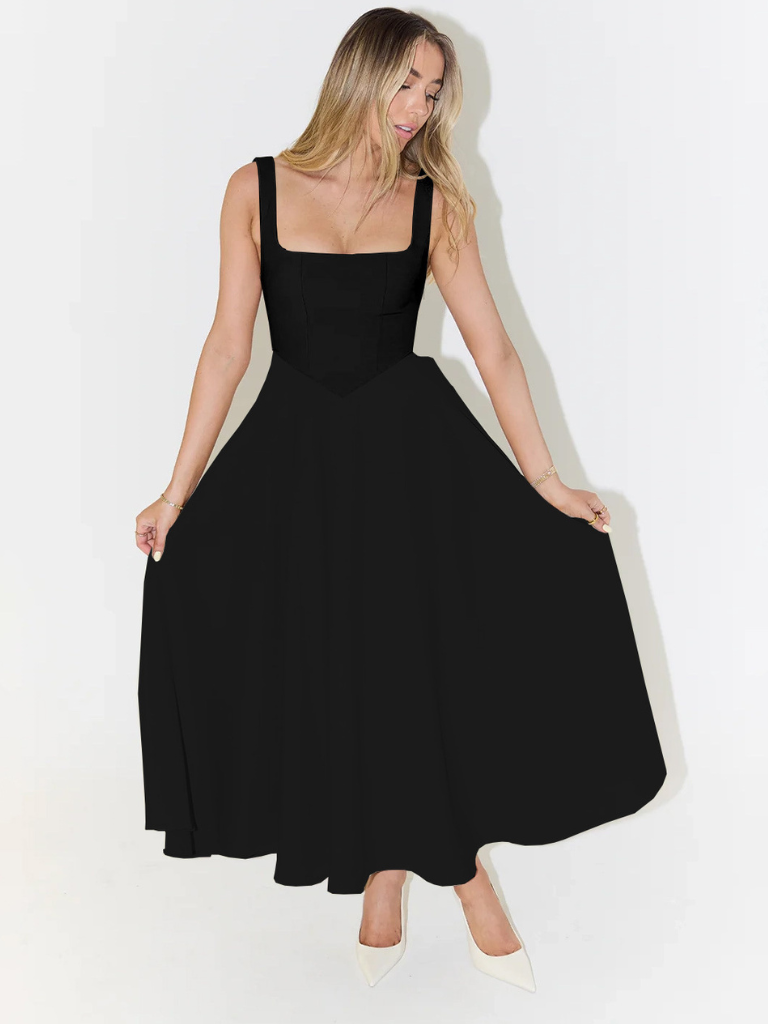 Robe Midi Femme Élégante Encolure Carrée 3