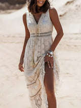 dresses : Rina | Robe d'Été Femme Coton Chic Sans Manches in Beige van Seroa