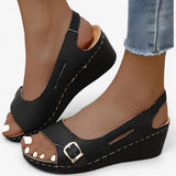 Sandales Femme Confortables en Cuir Noir Compensées Basses - Idéales pour l'Été