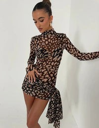 Robe Moulante Transparente avec Col Montant Maille Femme