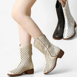 Bottes perforées en cuir véritable mi-mollet respirantes Femme