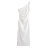 dresses : Enid | Robe d'Été Femme Plissée Asymétrique Longue in Ivoire van Seroa