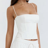 top blouses : Élégant Bustier Crop Top Vintage avec Bretelles Fines in van Seroa