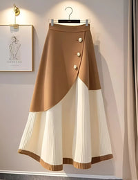 Jupe Longue Femme en Tricot Kaki skirts Haute Taille