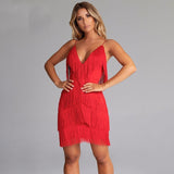 dresses : Gabriella – Robe glamour à franges style années 20 avec bretelles fines in Rouge van Seroa