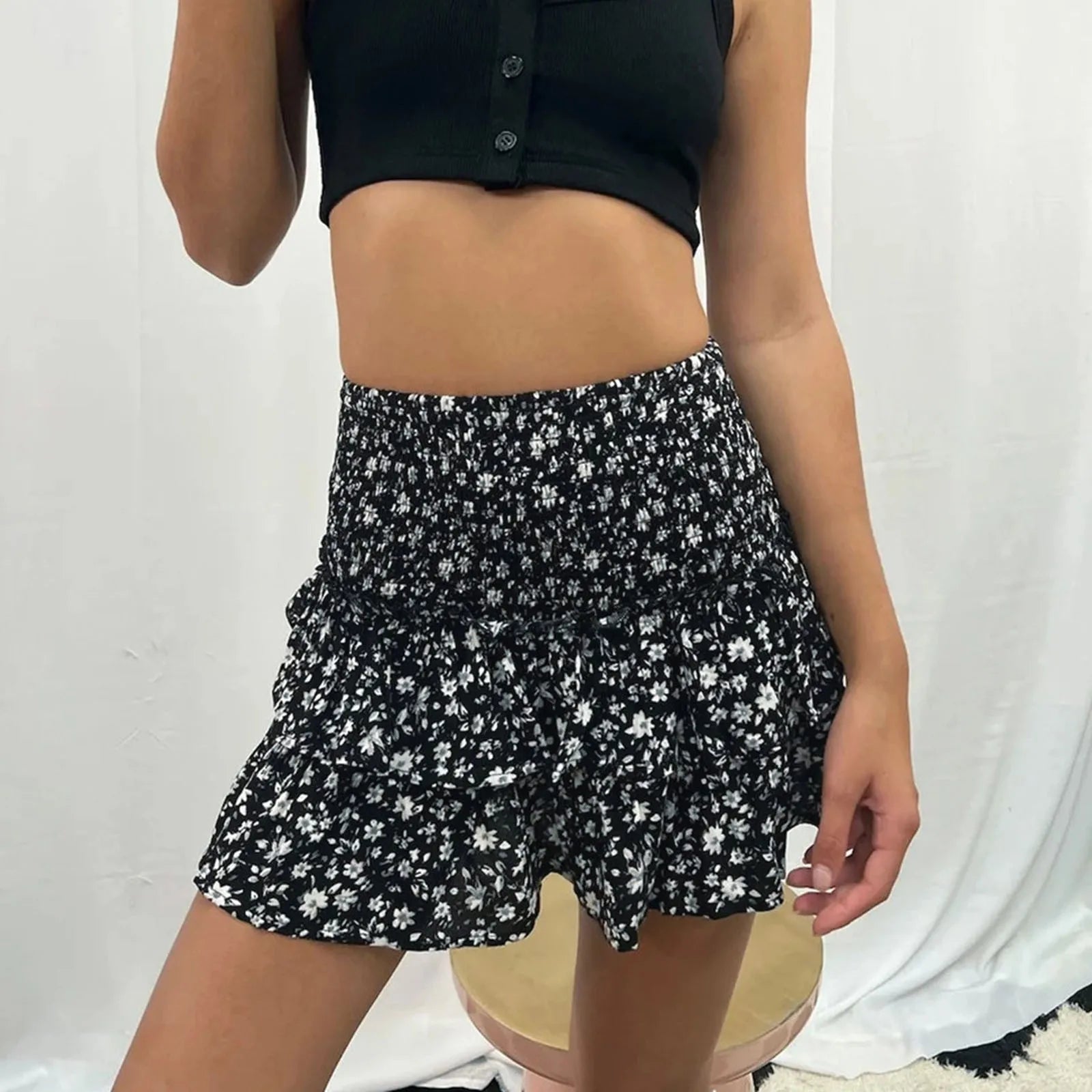 skirts : Natalie | Jupe Plissée Femme en Polyester Élégante in Noir van Seroa