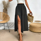 skirts : Nora | Jupe Longue Femme en Tissu Bohemian Taille Haute in Noir van Seroa