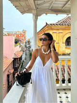 dresses : Sienna - Robe Maxi Blanche d'Été avec Dos Nu et Bretelles Fines in Blanc van Seroa
