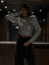 top blouses : Sia – Top Court Élégant à Manches Longues et Sequins in van Seroa