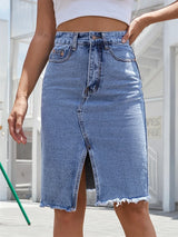 skirts : Olivia | Jupe Longue en Jean Femme à Fente Bleu in van Seroa