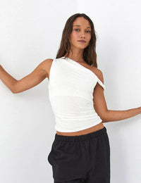 Asymmetrisches Top mit Drapierungen für Damen, Denim