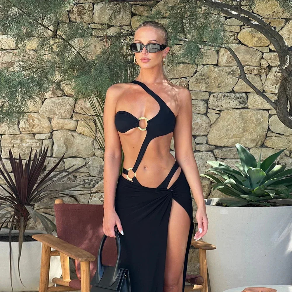swimwear : Maria - Sexy Maillot de Bain Asymétrique à Découpes avec Anneaux Dorés in van Seroa