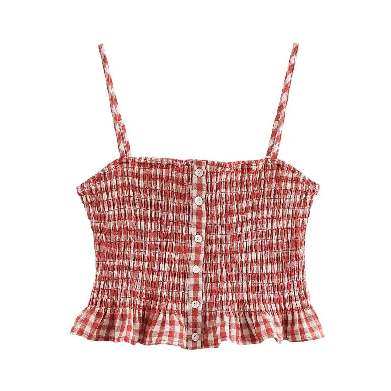skirts : Emsie | Ensemble Femme 2 Pièces - Crop Top Ruché et Jupe Midi à Carreaux in Haut van Seroa