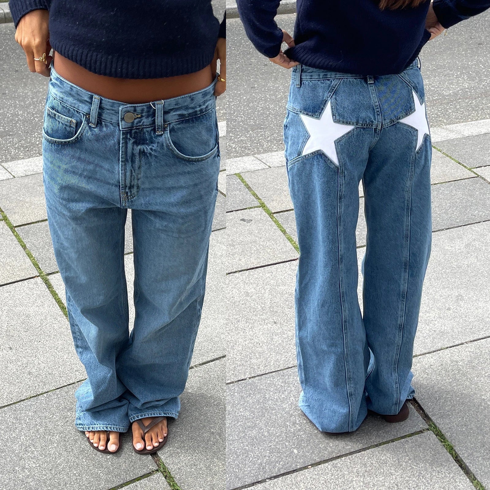 skirts : Jean Taille Basse avec Imprimé Étoiles in Bleu clair van Seroa