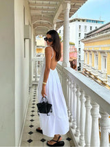 dresses : Sienna - Robe Maxi Blanche d'Été avec Dos Nu et Bretelles Fines in van Seroa