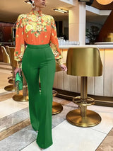 other : Pantalon Évasé Élégant Taille Haute in Vert van Seroa