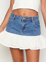 skirts : Caroline | Jupe en Jean Femme Vintage Taille Haute Effilochée in Bleu van Seroa