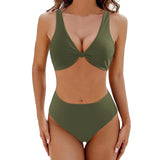 swimwear : Emma – Bikini Confortable à Taille Haute avec Détail Twist à l’Avant in Jaune vert van Seroa