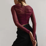 top blouses : Elena - Top croisé en tulle, Manches Longues et Ajusté in van Seroa