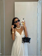 dresses : Sienna - Robe Maxi Blanche d'Été avec Dos Nu et Bretelles Fines in van Seroa