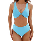 swimwear : Emma – Bikini Confortable à Taille Haute avec Détail Twist à l’Avant in Bleu ciel van Seroa