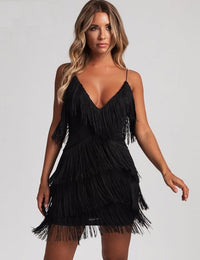 Glamouröses Fransen-Kleid im Stil der 20er Jahre mit dünnen Trägern für Damen