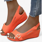 Sandales Femme Confortables en Cuir Noir Compensées Basses - Idéales pour l'Été