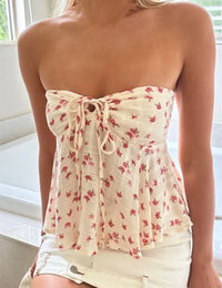 Geblümtes Bustier-Top mit Smok-Details und Basque für Damen