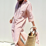 swimwear : Elise – Robe de plage légère en coton à rayures avec boutons sur le devant in van Seroa