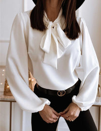 Elegante Bluse mit Lavallière-Knoten und Puffärmeln für Damen