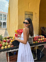 dresses : Sienna - Robe Maxi Blanche d'Été avec Dos Nu et Bretelles Fines in van Seroa