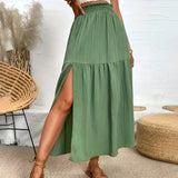 skirts : Nora | Jupe Longue Femme en Tissu Bohemian Taille Haute in Vert van Seroa