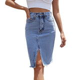 skirts : Olivia | Jupe Longue en Jean Femme à Fente Bleu in Bleu van Seroa