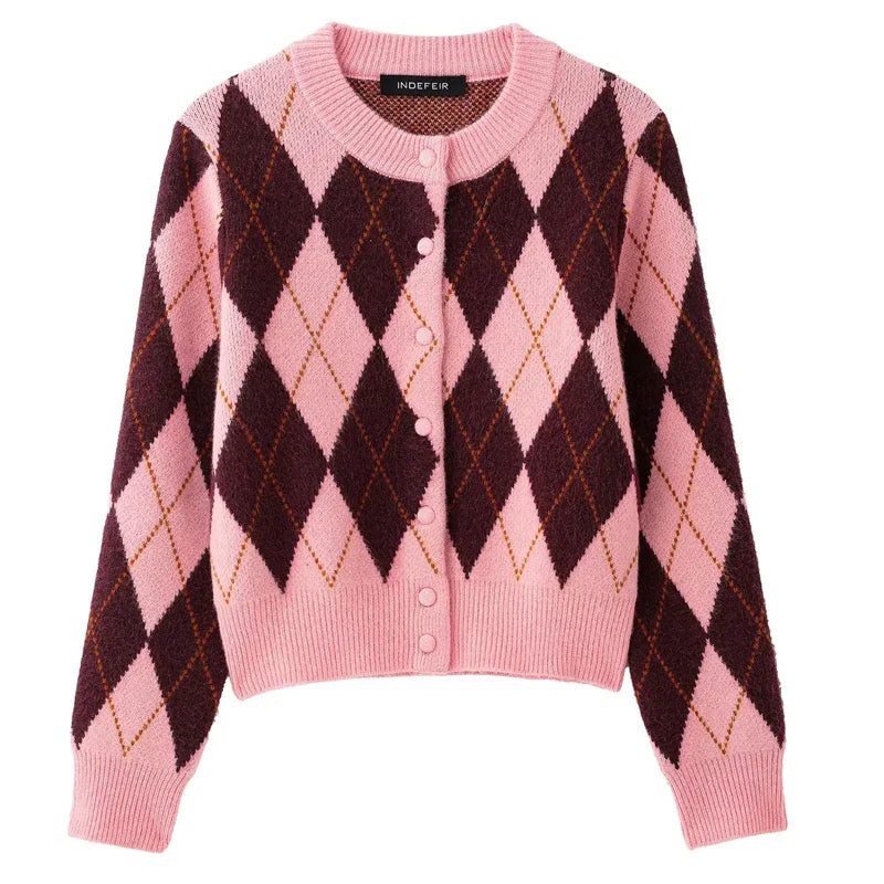 other : Cardigan Court Tricoté avec Motif Argyle et Boutons in L van Seroa
