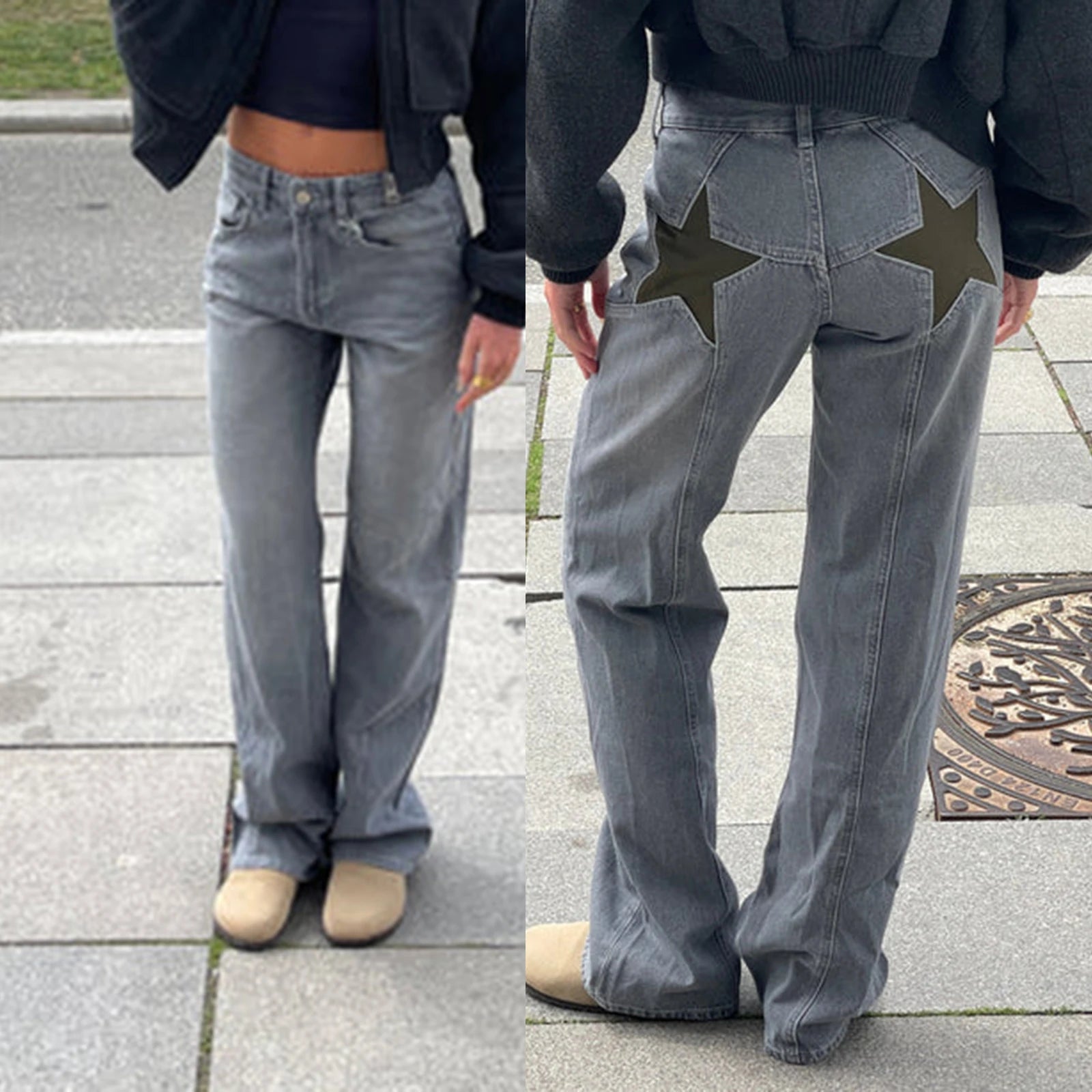 skirts : Jean Taille Basse avec Imprimé Étoiles in Gris clair van Seroa