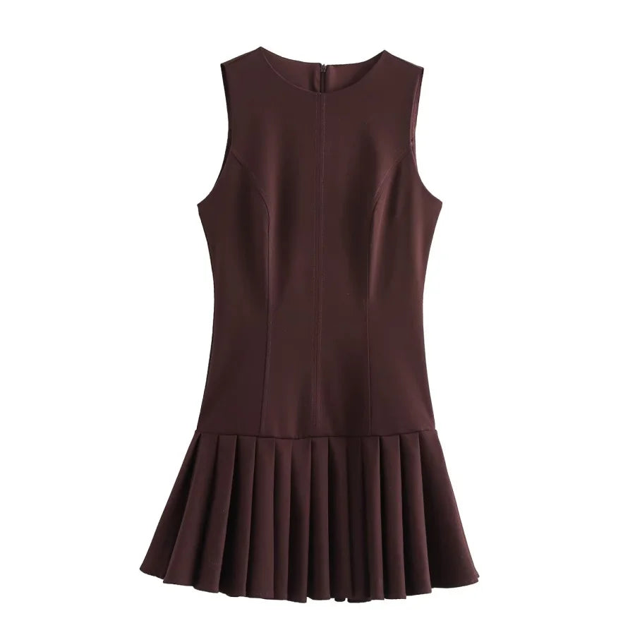 dresses : Lia – Robe Tendance à Col Rond, Jupe Plissée et Design Découpé in van Seroa