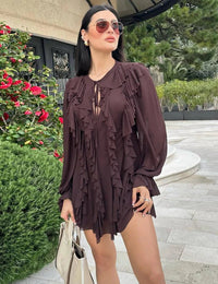 Mini-Kleid aus plissiertem Tüll mit Volants Damen