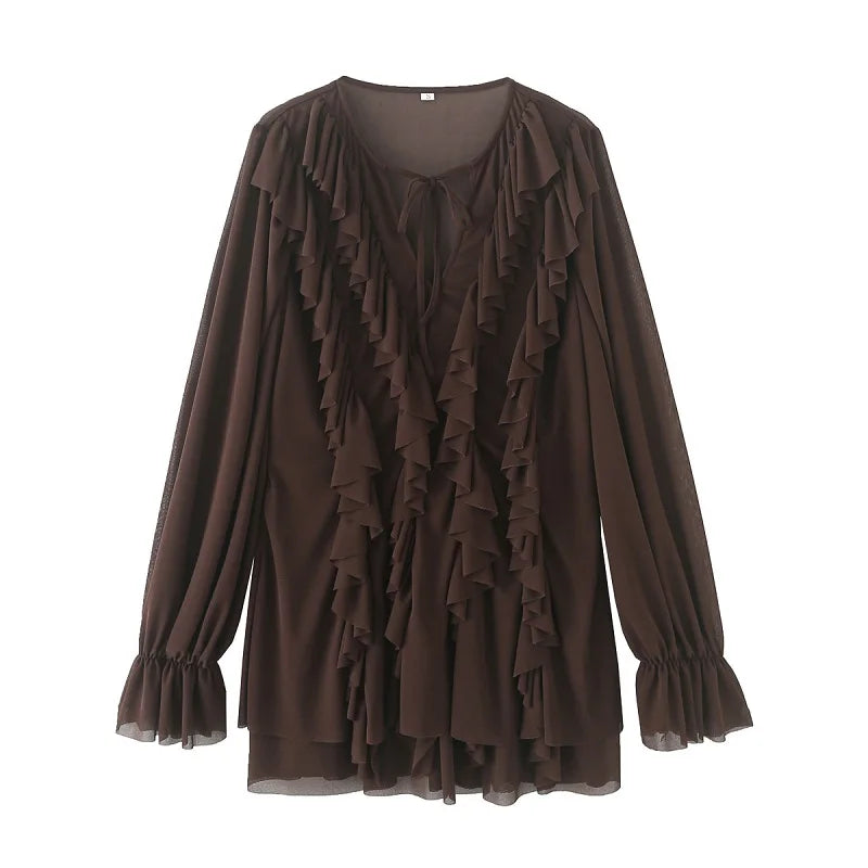 dresses : Marga | Robe Mini Femme en Tulle Plissé avec Volants in Robe à volants van Seroa