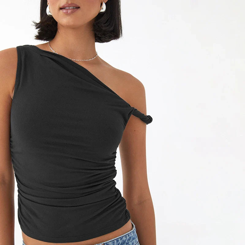 top blouses : Isabelle - Haut Élégant Asymétrique avec Détails Drapés in van Seroa