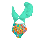 swimwear : Anna - Élégant Maillot de Bain à Découpes avec Volants et Design Asymétrique in Vert van Seroa