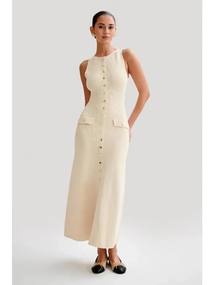 dresses : Élégante Robe Longue Sans Manches in Blanc van Seroa