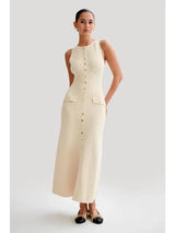 dresses : Élégante Robe Longue Sans Manches in Blanc van Seroa