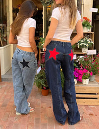 Jean Taille Basse avec Imprimé Étoiles Denim Femme