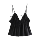 top blouses : Emma - Haut Court Tendance en Dentelle avec Bretelles Fines in Noir van Seroa