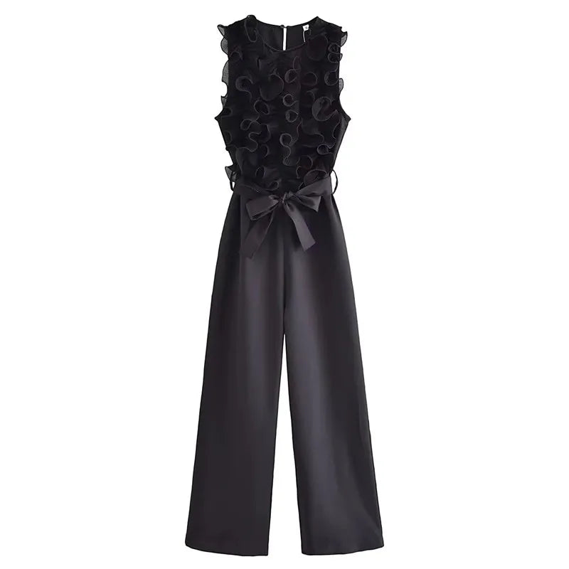 dresses : Anna | Combinaison Femme Chic à Volants Sans Manches in Noir van Seroa